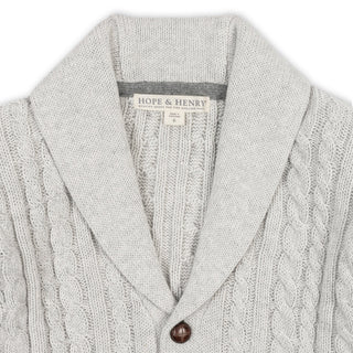 BOYS Light Gray Heather Cable Organic Shawl Collar Cardigan