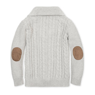 BOYS Light Gray Heather Cable Organic Shawl Collar Cardigan