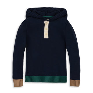 BOYS Navy Colorblock Organic Henley Sweater Hoodie