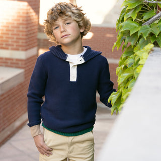 BOYS Navy Colorblock Organic Henley Sweater Hoodie