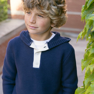 BOYS Navy Colorblock Organic Henley Sweater Hoodie