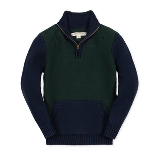 BOYS Navy and Deep Green Organic Half Zip Kanga Sweater