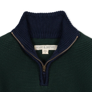 BOYS Navy and Deep Green Organic Half Zip Kanga Sweater