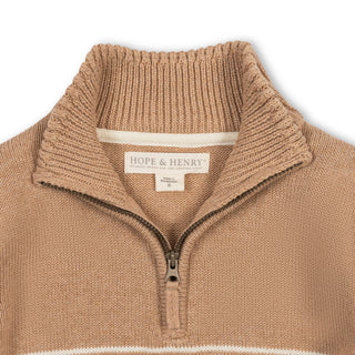 BOYS Camel and Ivory Chest Stripe Organic Half Zip Sweater