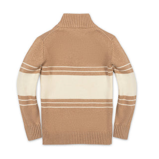 BOYS Camel and Ivory Chest Stripe Organic Half Zip Sweater