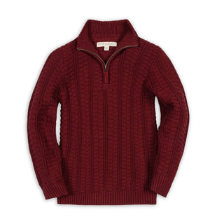 BOYS Oxblood Texture Organic Half Zip Cable Sweater