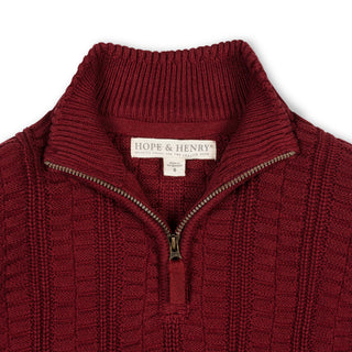 BOYS Oxblood Texture Organic Half Zip Cable Sweater