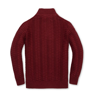 BOYS Oxblood Texture Organic Half Zip Cable Sweater