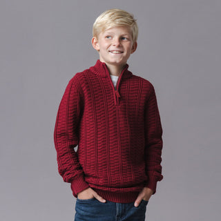 BOYS Oxblood Texture Organic Half Zip Cable Sweater