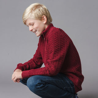 BOYS Oxblood Texture Organic Half Zip Cable Sweater