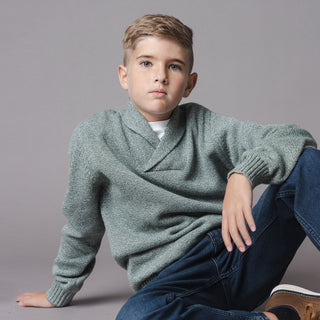 BOYS Dark Green Marl Organic Shawl Collar Sweater