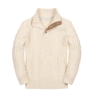 BOYS Ivory Twist Cable Organic Mock Neck Cable Sweater