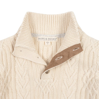 BOYS Ivory Twist Cable Organic Mock Neck Cable Sweater