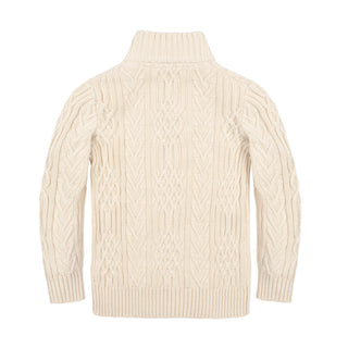 BOYS Ivory Twist Cable Organic Mock Neck Cable Sweater