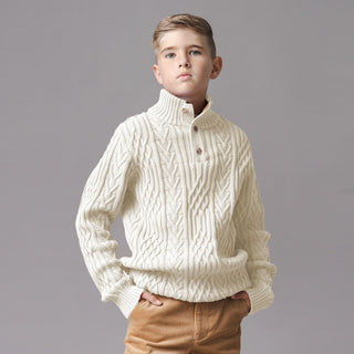 BOYS Ivory Twist Cable Organic Mock Neck Cable Sweater