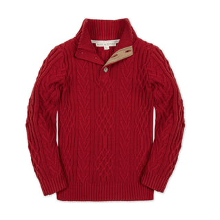 BOYS Red Twist Cable Organic Mock Neck Cable Sweater