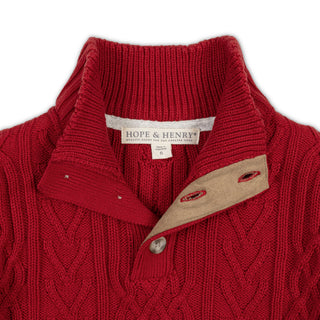 BOYS Red Twist Cable Organic Mock Neck Cable Sweater