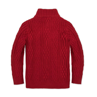 BOYS Red Twist Cable Organic Mock Neck Cable Sweater