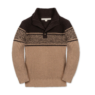 BOYS Camel and Chocolate Stripe Organic Mock Neck Waffle Sweater