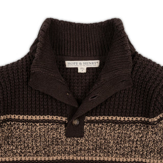 BOYS Camel and Chocolate Stripe Organic Mock Neck Waffle Sweater
