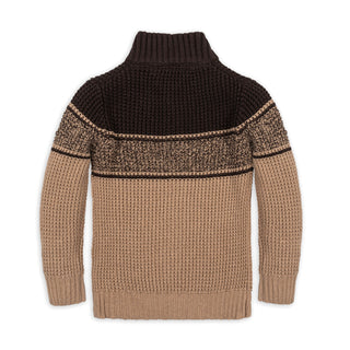 BOYS Camel and Chocolate Stripe Organic Mock Neck Waffle Sweater