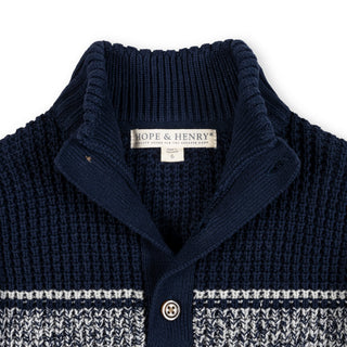 BOYS Navy and Gray Stripe Organic Mock Neck Waffle Sweater
