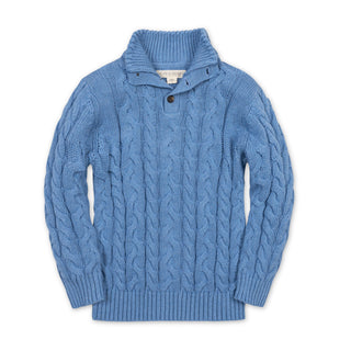 BOYS Medium Blue Heather Cable Organic Mock Neck Cable Sweater