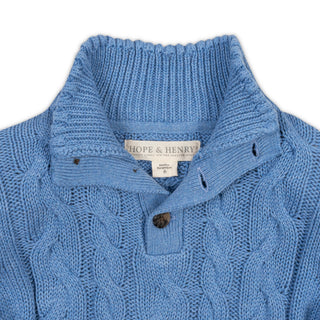 BOYS Medium Blue Heather Cable Organic Mock Neck Cable Sweater