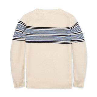 BOYS Ivory and Blue Chest Stripe Organic Crewneck Sweater