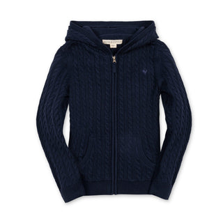BOYS Navy Cable Organic Full Zip Hooded Sweater