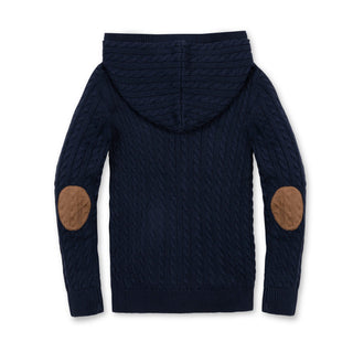 BOYS Navy Cable Organic Full Zip Hooded Sweater