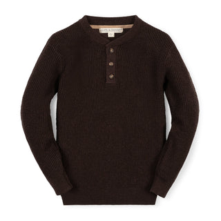 BOYS Chocolate Heather Organic Sweater Henley with Elbow Patches