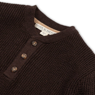 BOYS Chocolate Heather Organic Sweater Henley with Elbow Patches