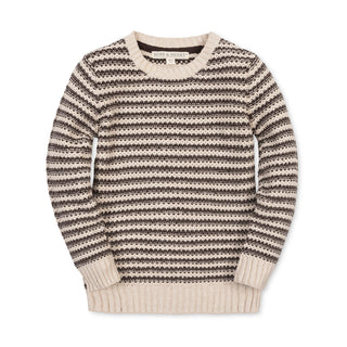 BOYS Chocolate and Tan Stripe Organic Crewneck Sweater