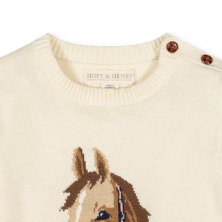 GIRLS Ivory Horse Intarsia Organic Horse Intarsia Sweater