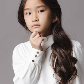 GIRLS Soft White Organic Mock Neck Knit Top
