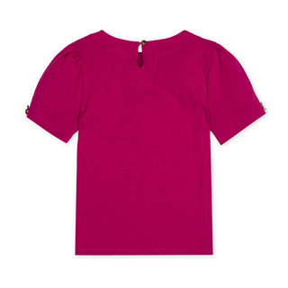 GIRLS Vivid Pink Organic Puff Sleeve Knit Top