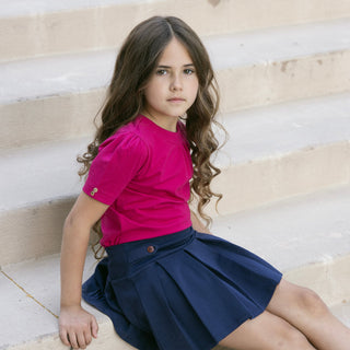 GIRLS Vivid Pink Organic Puff Sleeve Knit Top
