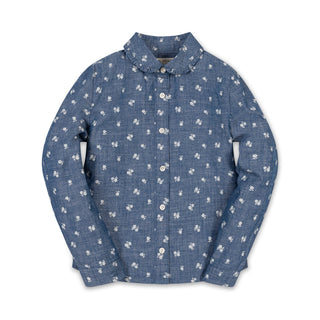 GIRLS Chambray Floral Organic Peter Pan Collar Top