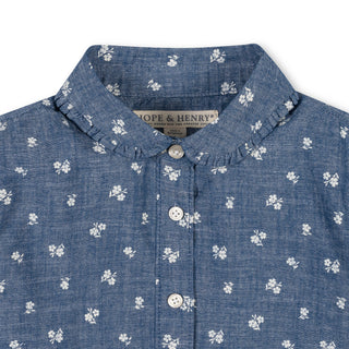 GIRLS Chambray Floral Organic Peter Pan Collar Top