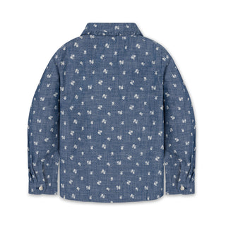 GIRLS Chambray Floral Organic Peter Pan Collar Top