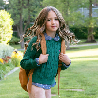 GIRLS Chambray Floral Organic Peter Pan Collar Top