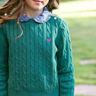 GIRLS Chambray Floral Organic Peter Pan Collar Top
