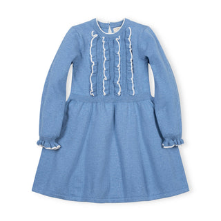 GIRLS Medium Blue Heather Organic Ruffle Bodice Sweater Dress