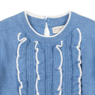GIRLS Medium Blue Heather Organic Ruffle Bodice Sweater Dress