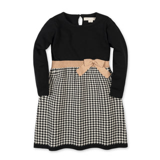 GIRLS Black Houndstooth Organic Skater Sweater Dress with Bow