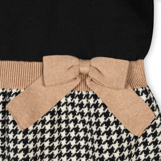 GIRLS Black Houndstooth Organic Skater Sweater Dress with Bow