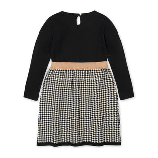 GIRLS Black Houndstooth Organic Skater Sweater Dress with Bow