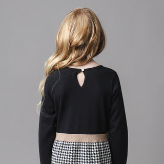 GIRLS Black Houndstooth Organic Skater Sweater Dress with Bow
