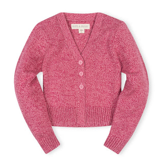 GIRLS Vivid Pink Marl Organic V-Neck Cardigan